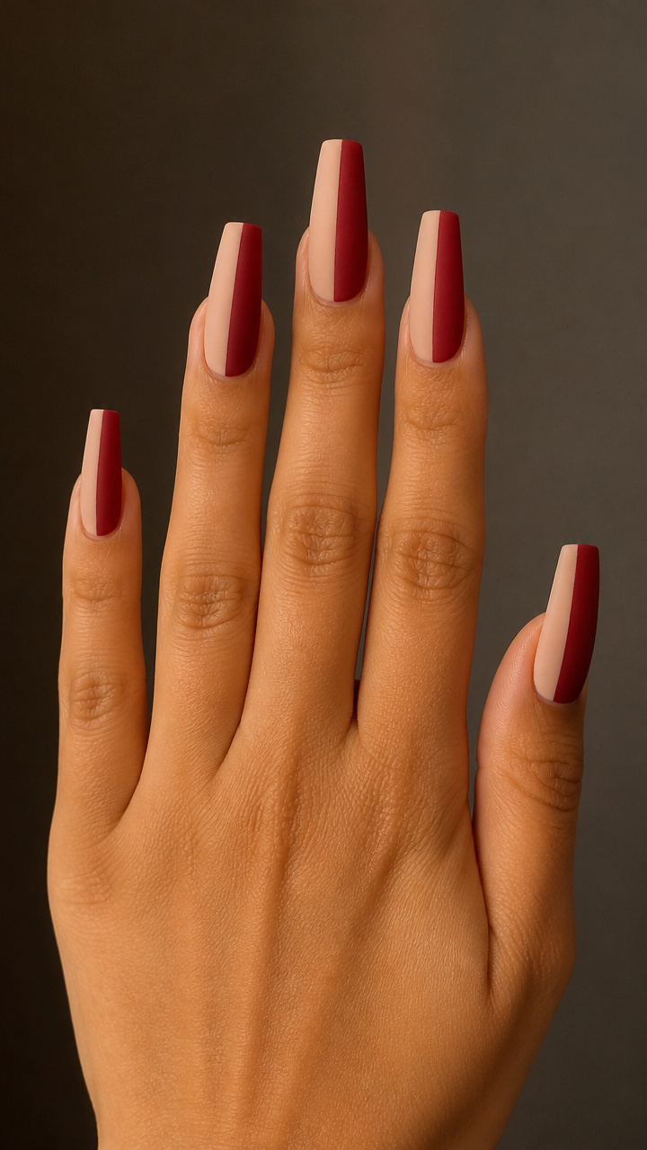 Two-Tone Crimson and Nude Coffin Tips
