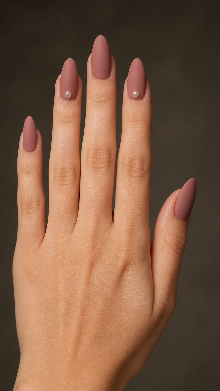 Dusky Rose Almond with Floating Pearl Accent