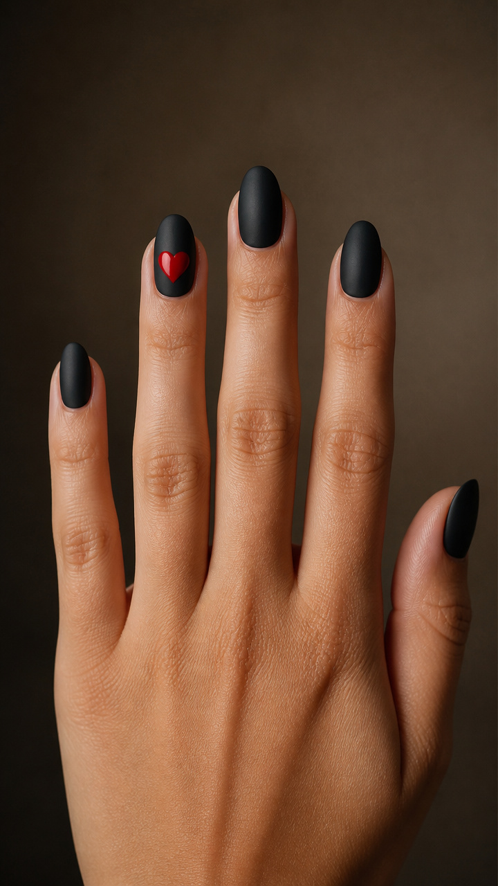 Black Matte Base with Red Heart Accents