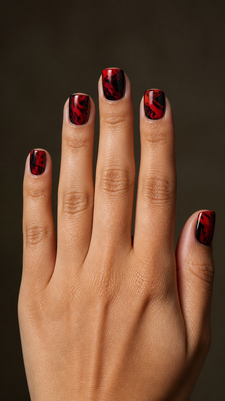 Black and Red Abstract Swirls on Short Squares