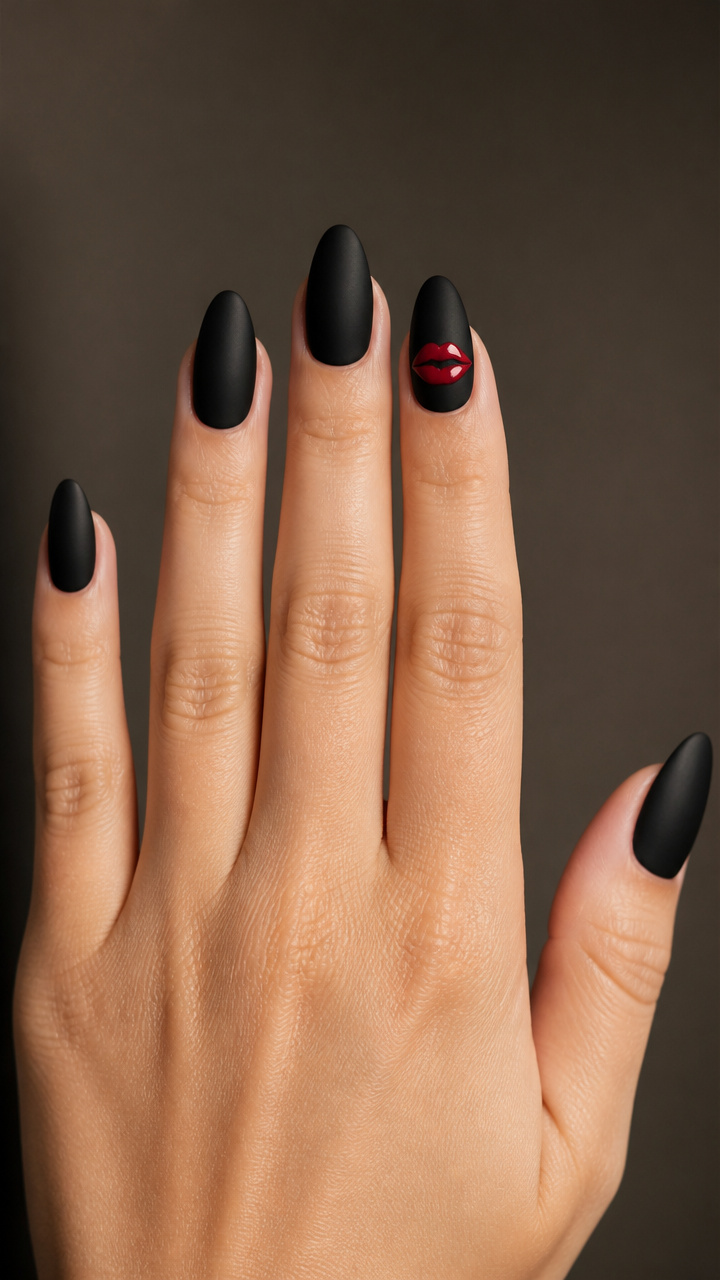 Matte Black Base with Glossy Lip Print Accents