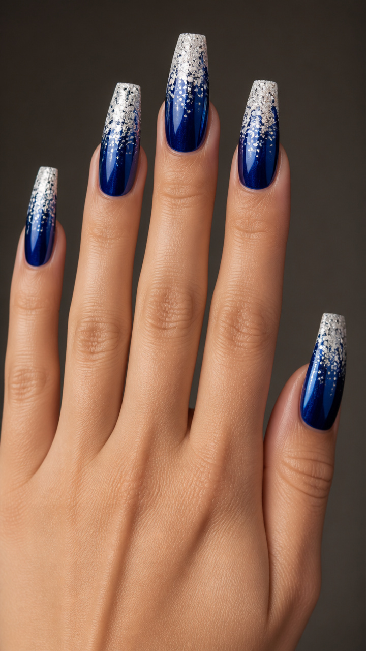 Cobalt Chrome Coffin Nails with Glitter Snowcaps
