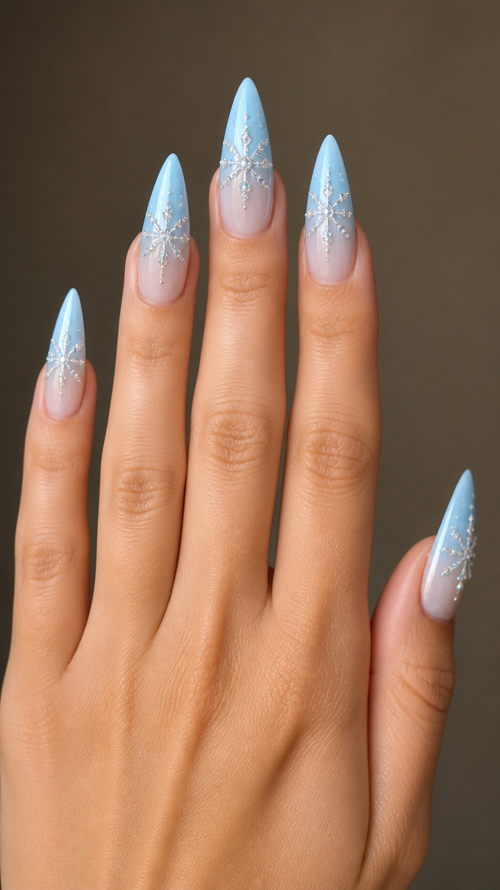Glacial Ombré Stiletto Tips with Crystalline Accents