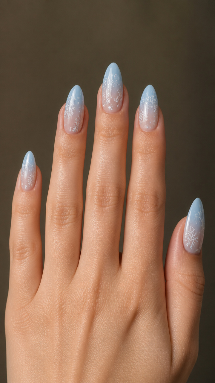 Baby Blue Ombre with Floating Snowflake Decals