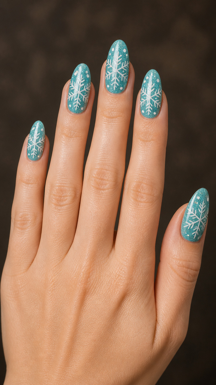 Turquoise Sparkle Dip with Frosted Snowflake Art