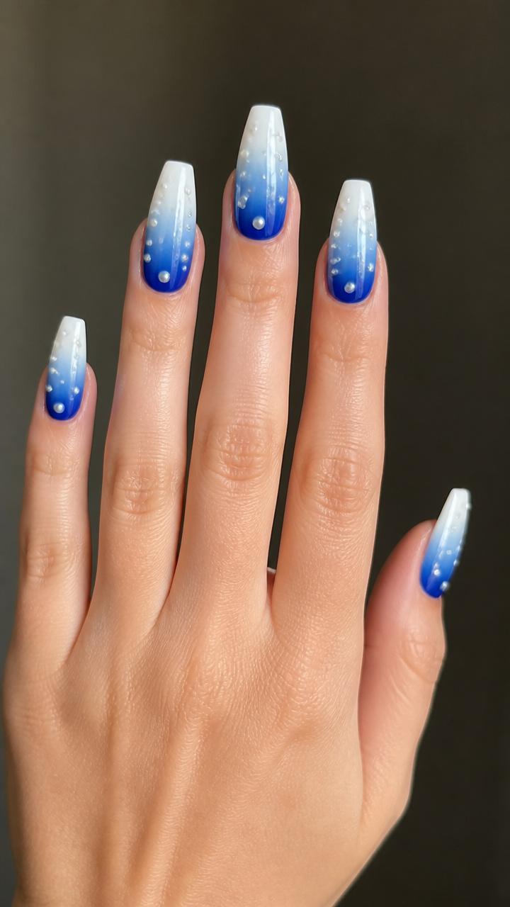 Royal Blue Ombré with Pearl Dots
