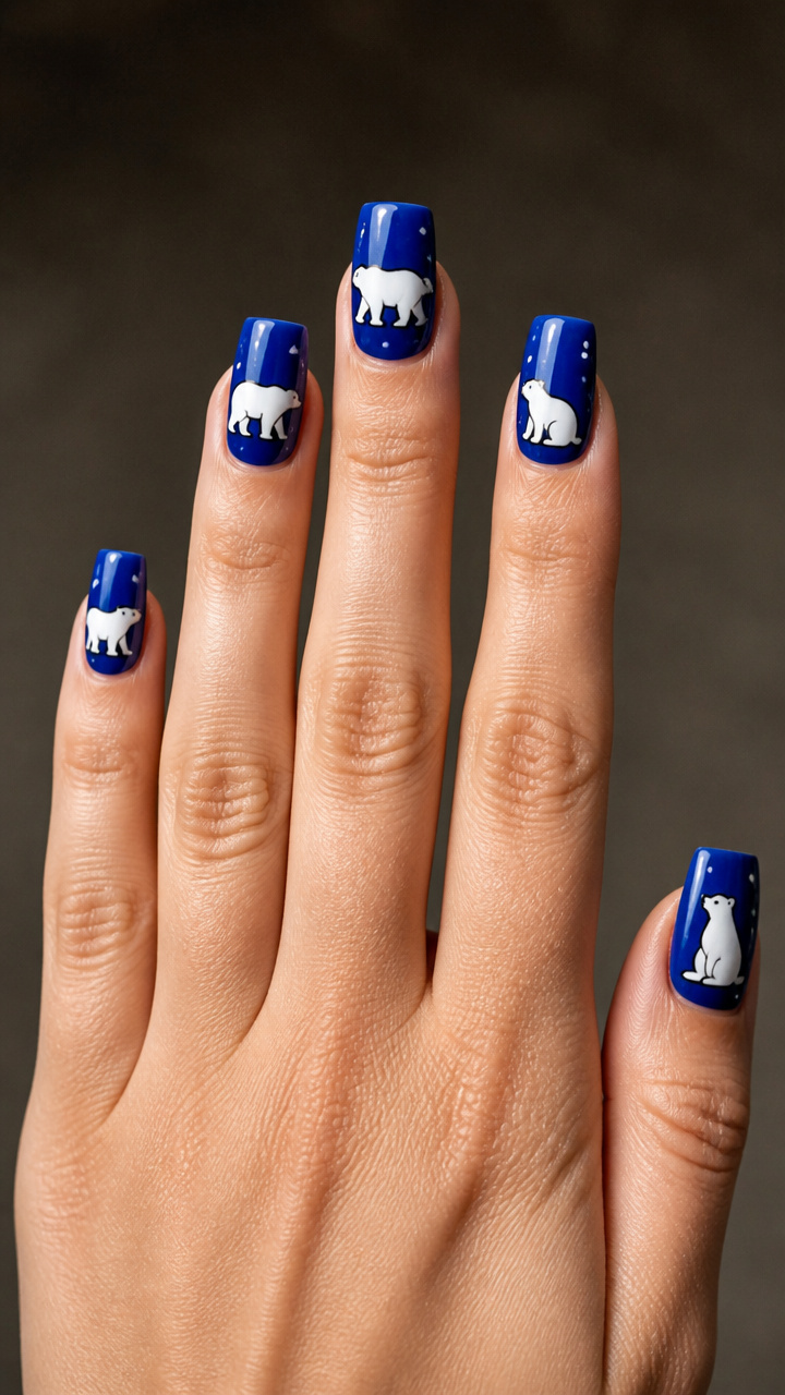 Polar Bear Silhouettes on Cobalt Base
