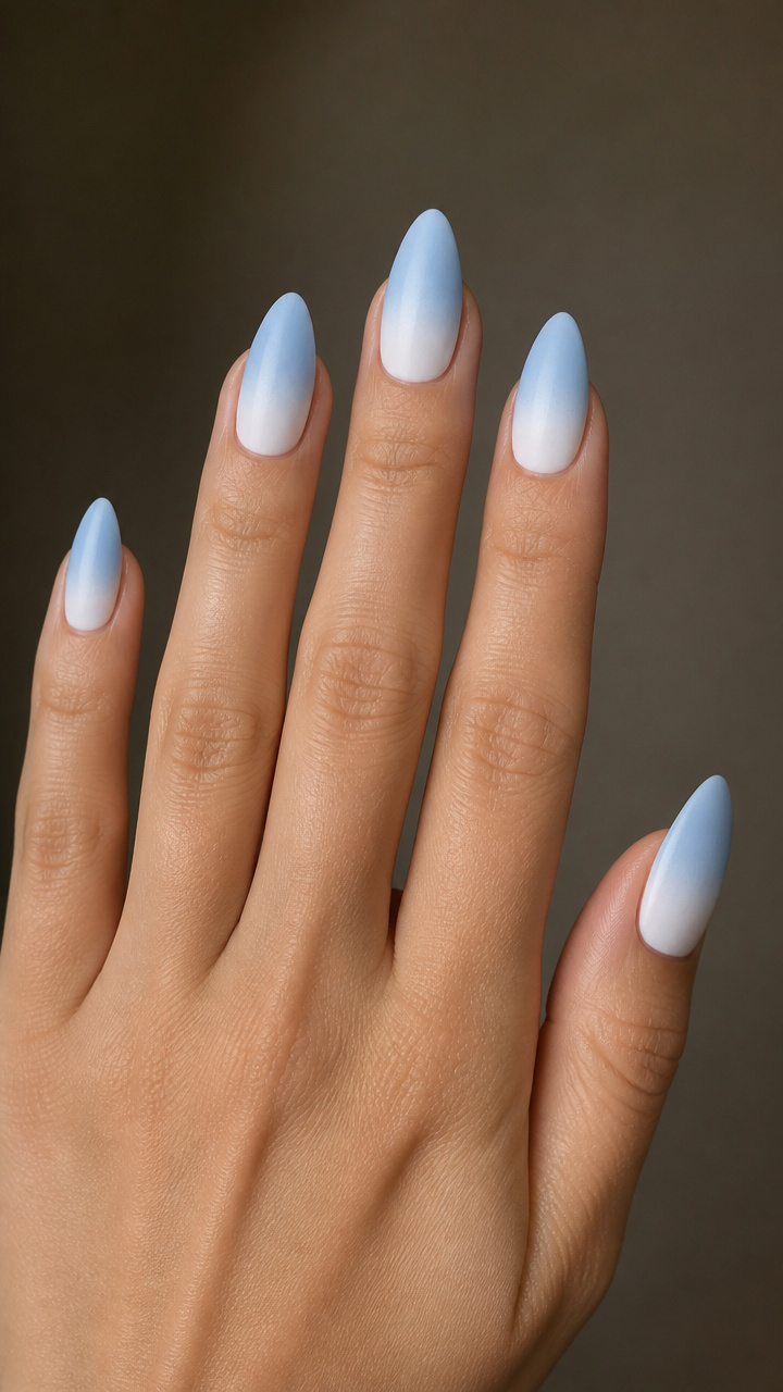 Soft Ombré Snowdrifts on Almond Nails