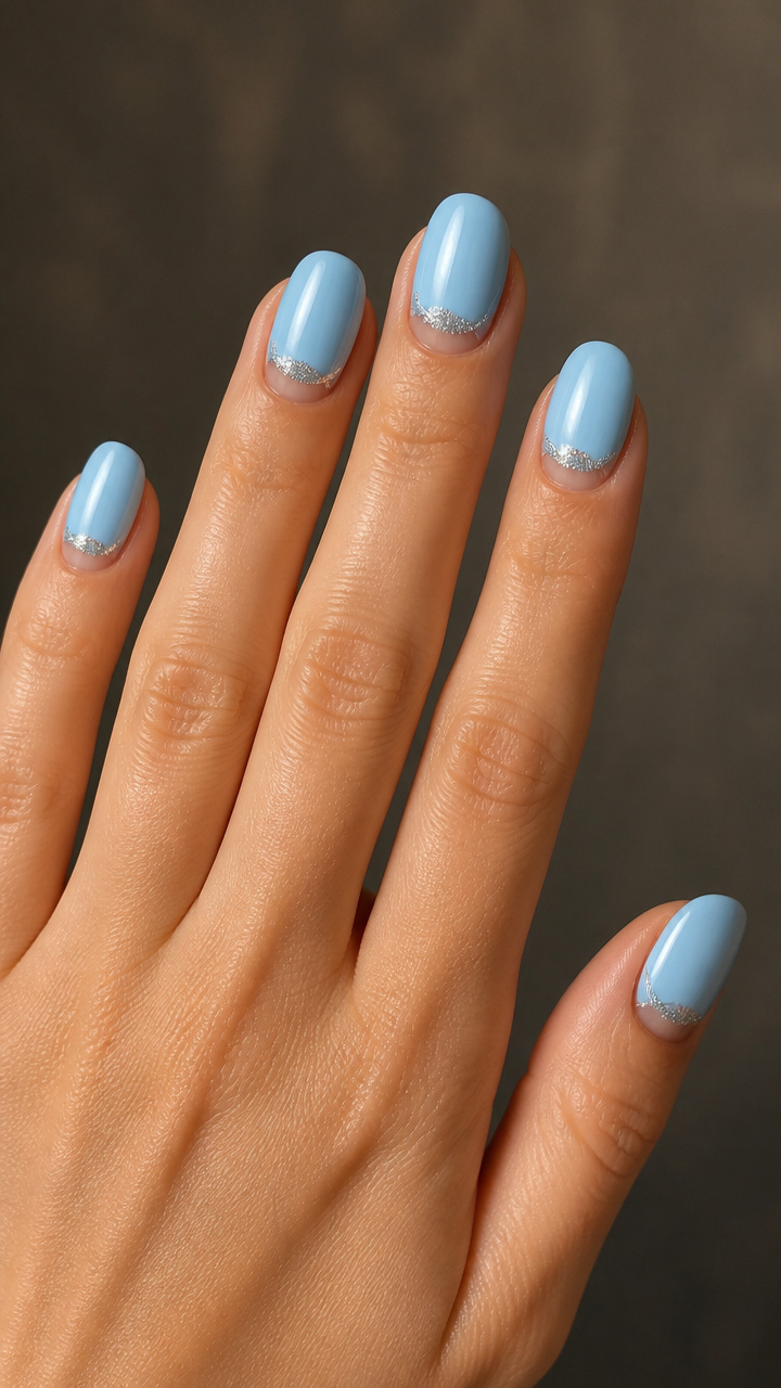 Powder Blue Half-Moons with Glitter Rim