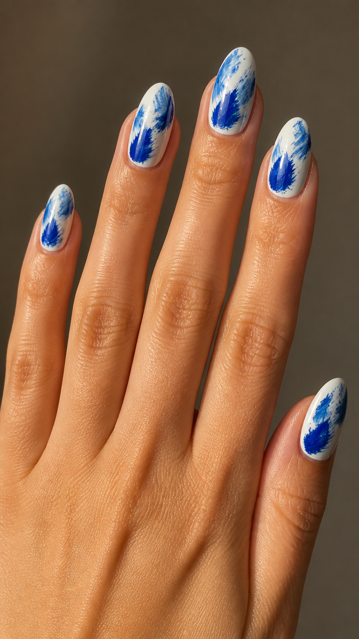 Blue and White Abstract Brushstrokes
