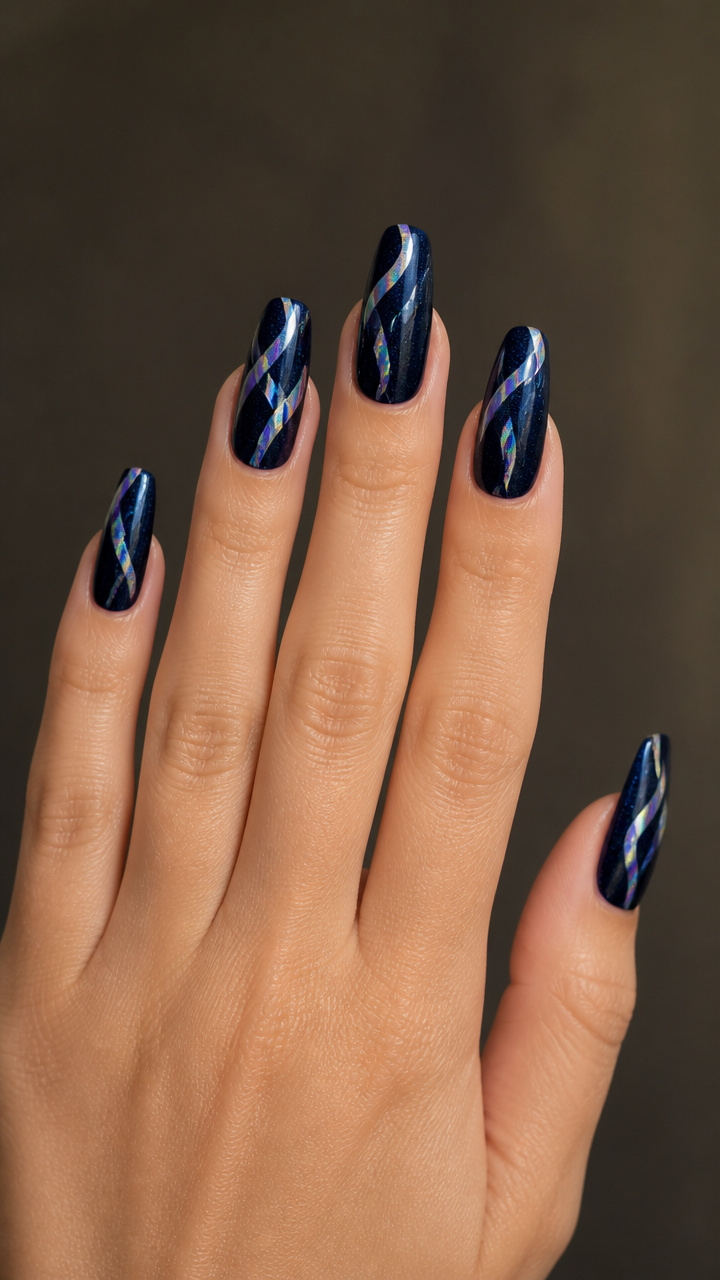 Midnight Blue with Floating Holographic Stripes