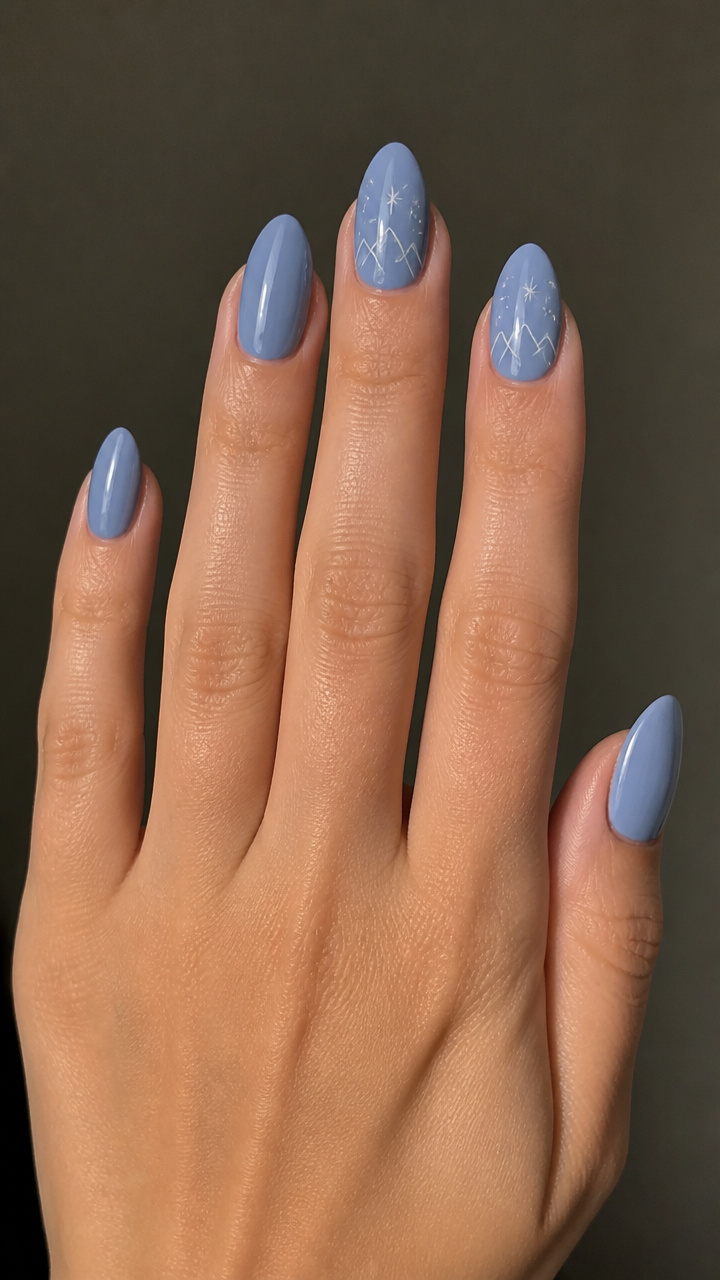 Pale Cornflower Blue with Minimalist White Line Art