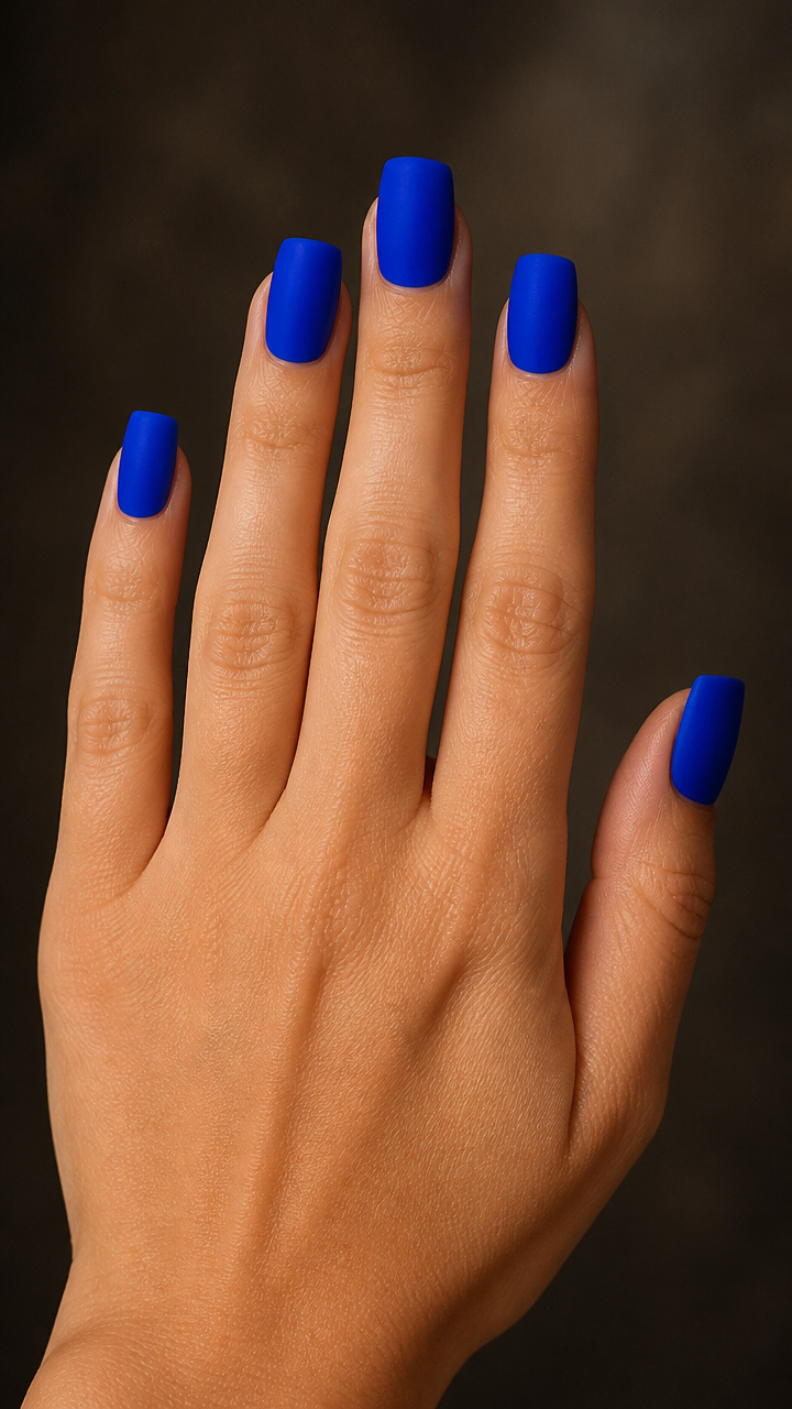 Electric Cobalt Dip Powder with Matte Top Coat