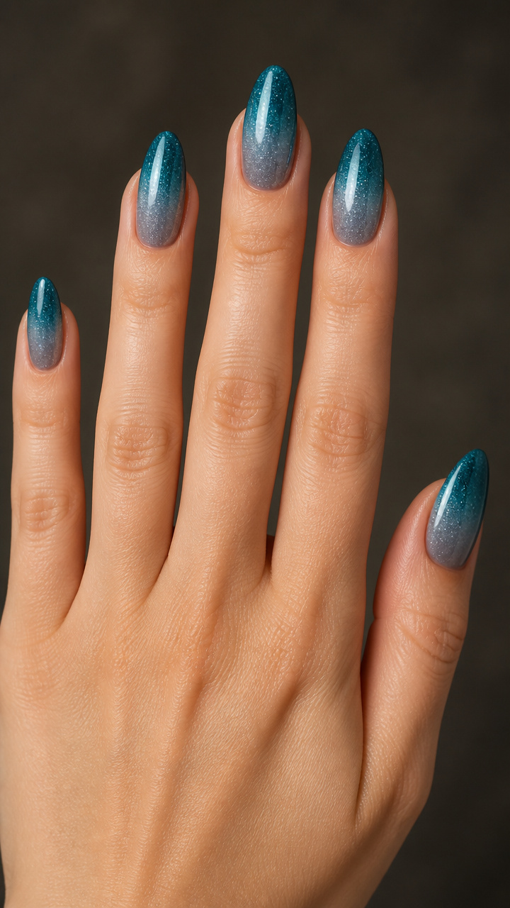 Winter Lake Ombré: Teal to Slate with Shimmer Gradient