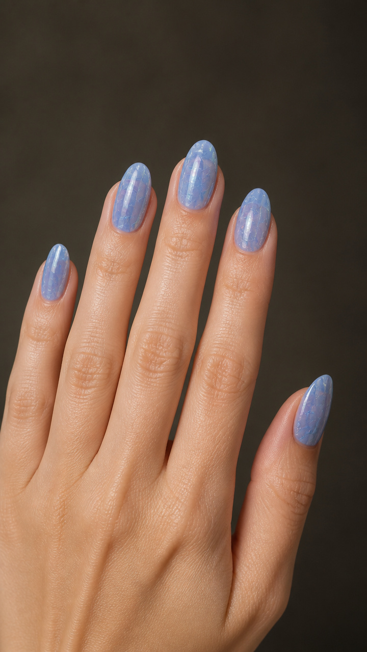 Icy Periwinkle with Cracked Glass Effect Top Layer