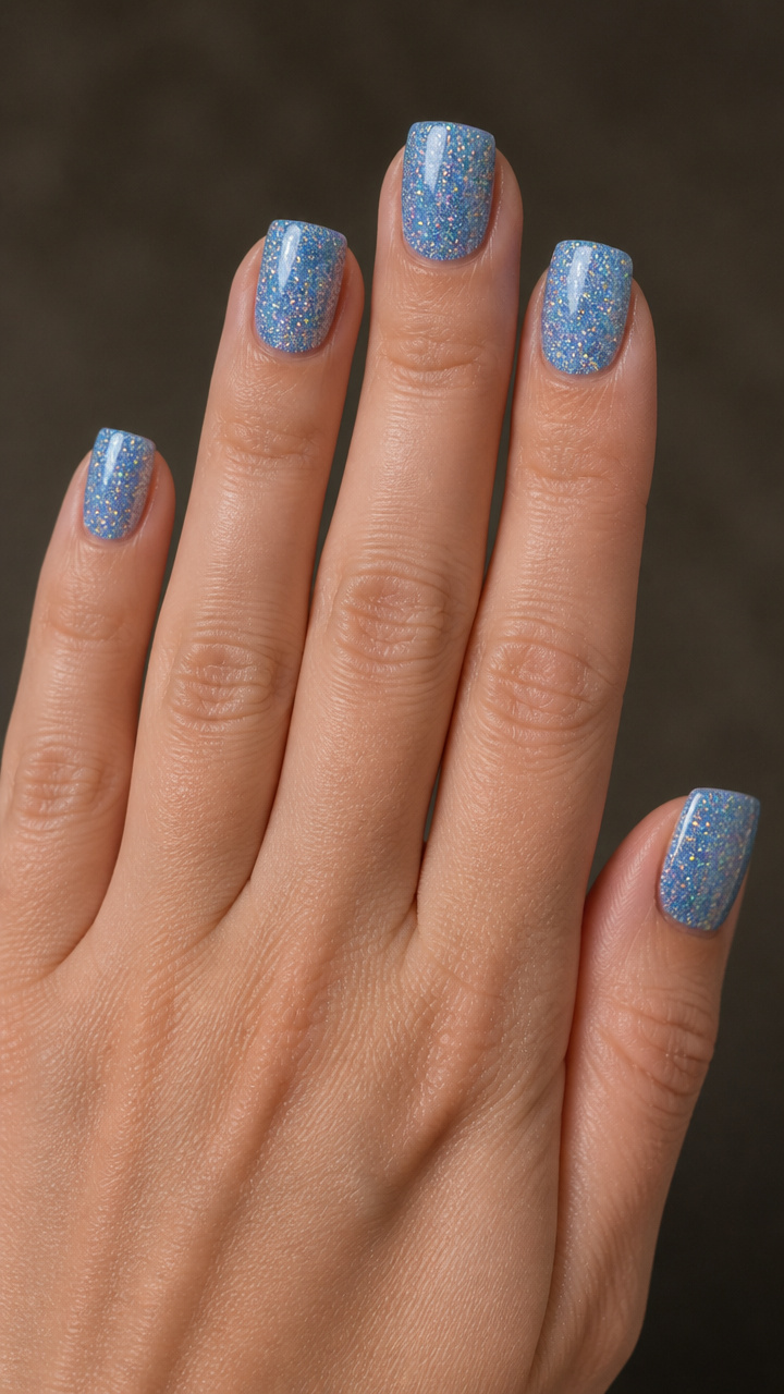 Arctic Blue Holo Glitter Dip on Short Squares