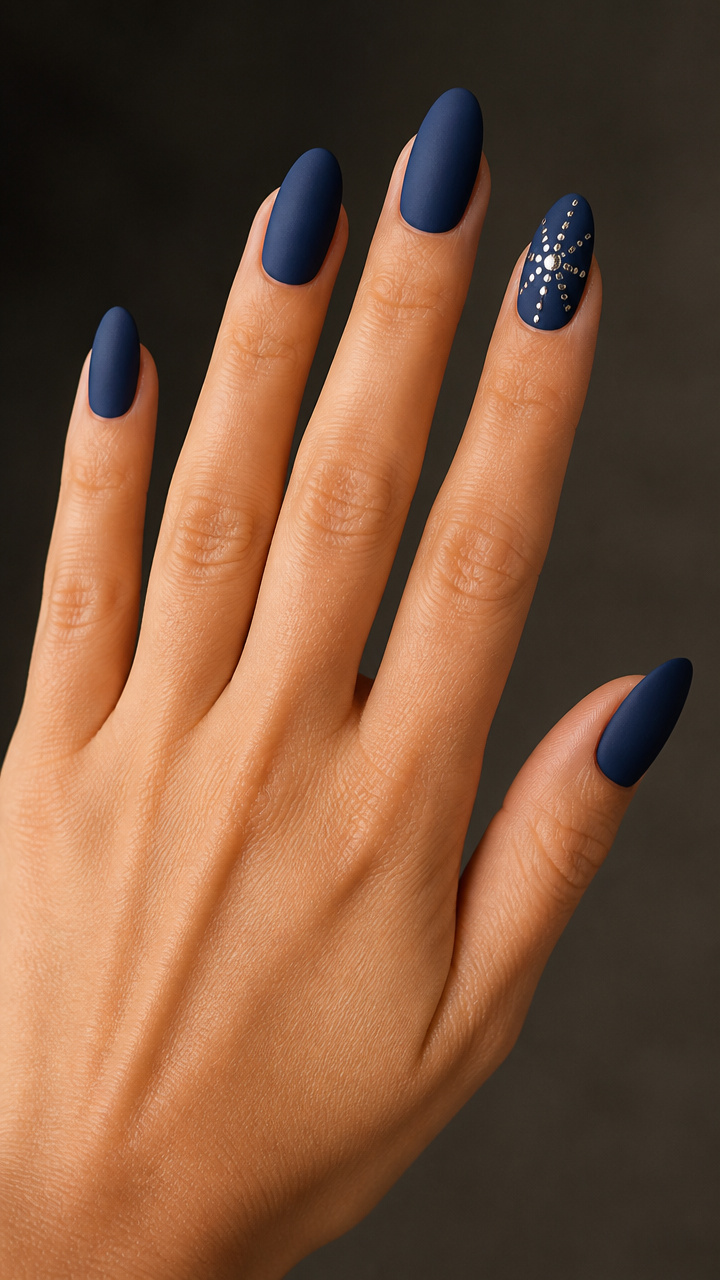 Navy Velvet With Silver Dot Cluster Accent