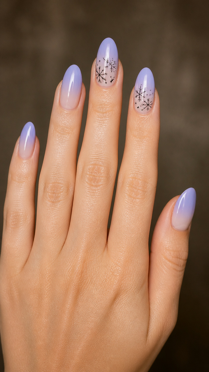 Pale Periwinkle Ombré with Hand-Drawn Snowflakes