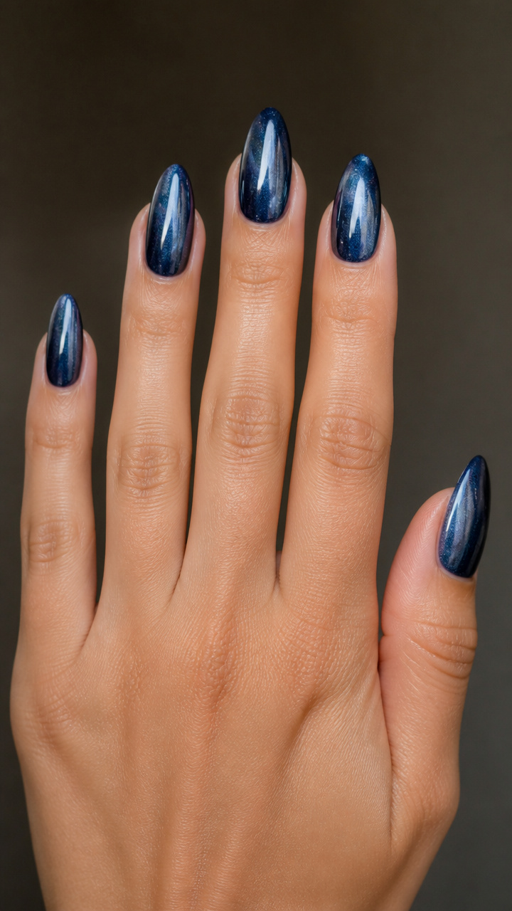 Frosted Midnight Blue Chrome Almond