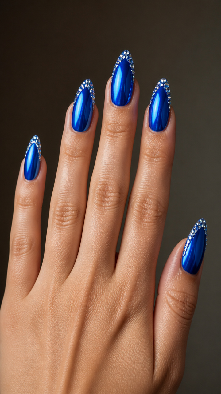 Electric Blue Chrome with Rhinestone Borders