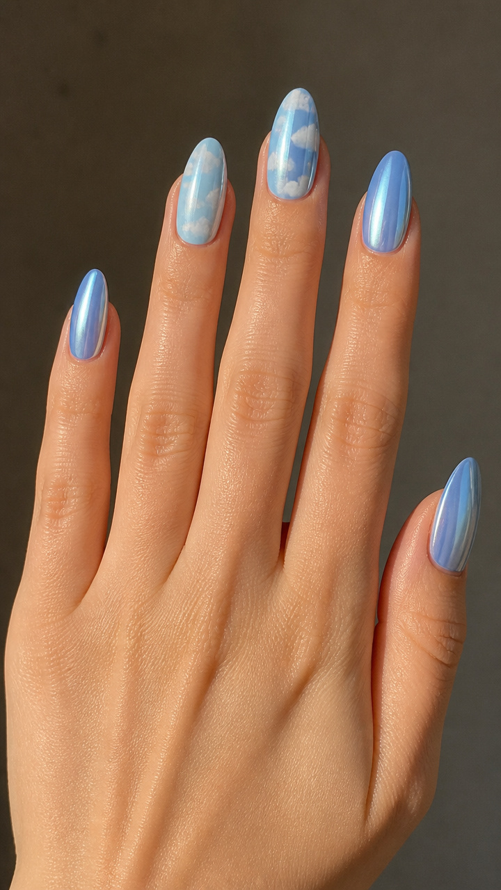 Baby Blue Chrome with Cloud Art