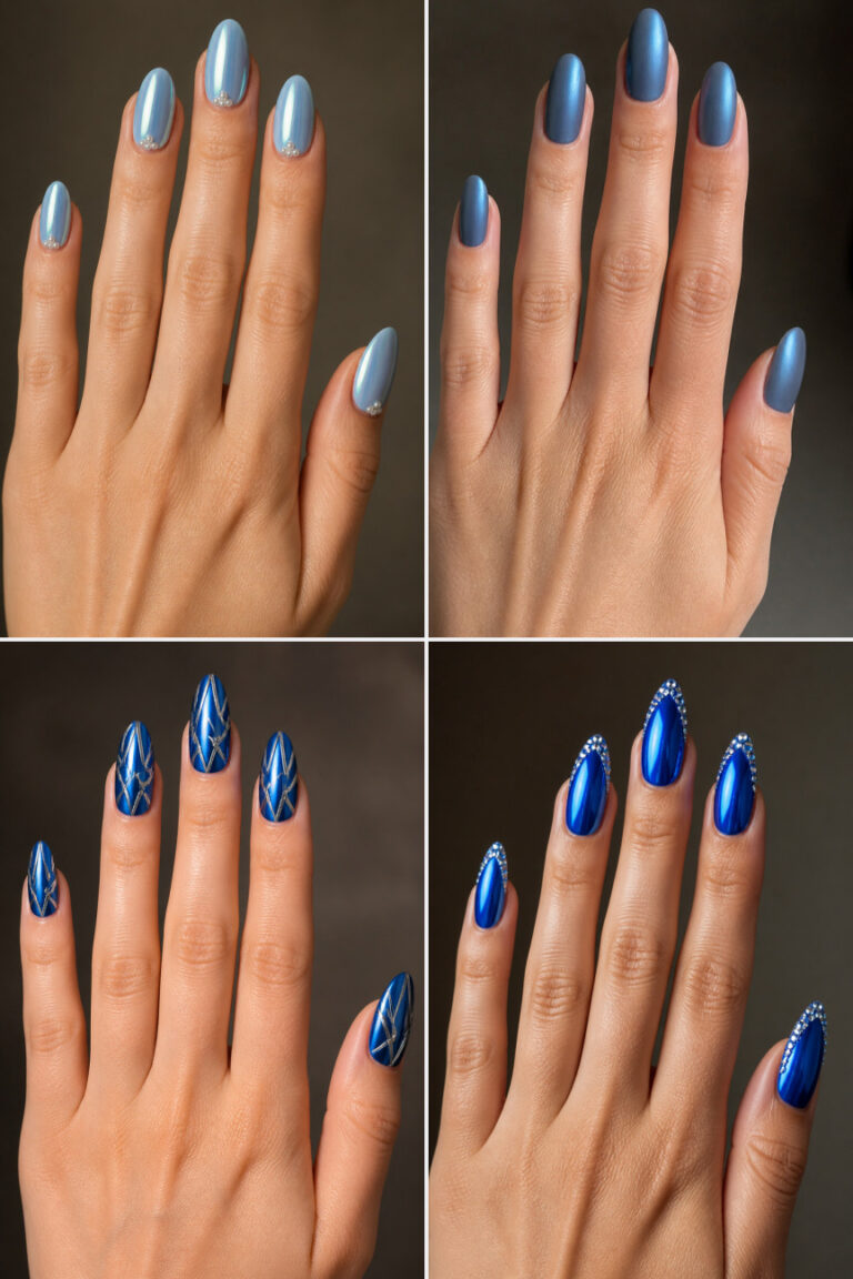 15 Blue Winter Chrome Nail Designs