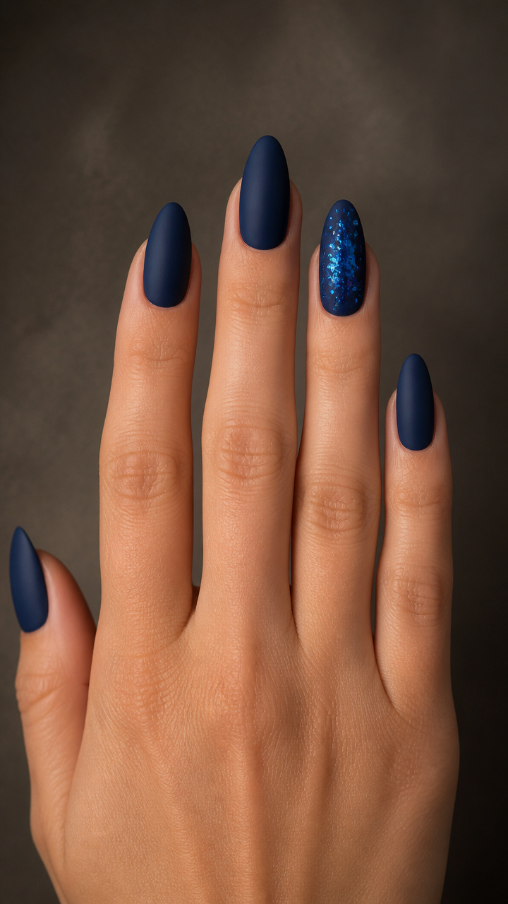 Navy Matte Base with Electric Blue Holographic Flakes