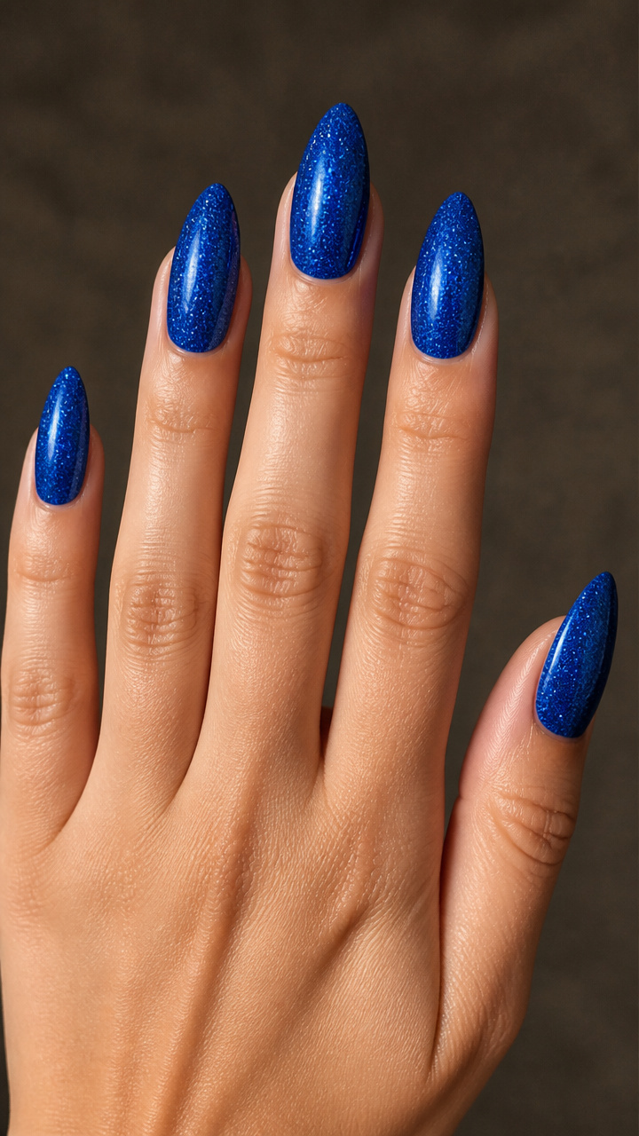 Electric Cobalt Glitter Dip Nails