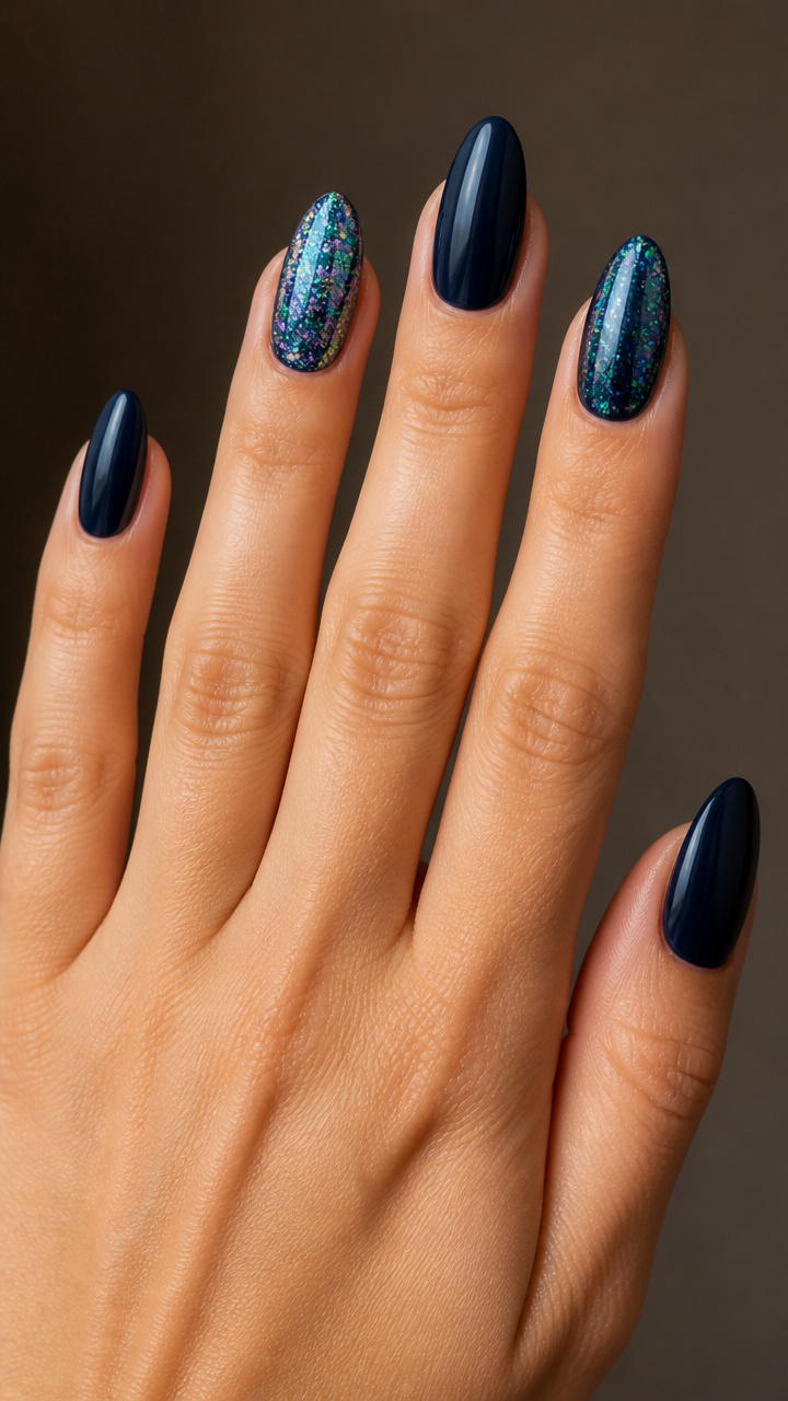 Dark Navy with Aurora Borealis Glitter Accents