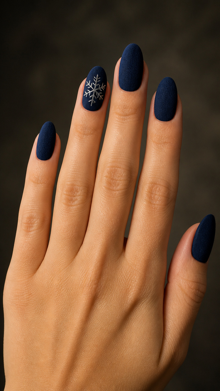 Navy Velvet with Silver Snowflake Accents