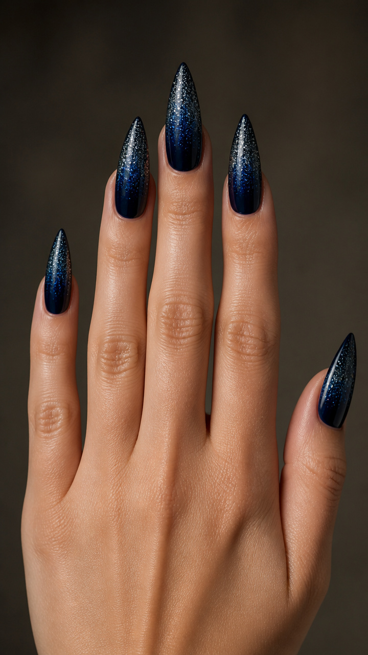 Midnight Blue Glitter Gradient on Stilettos