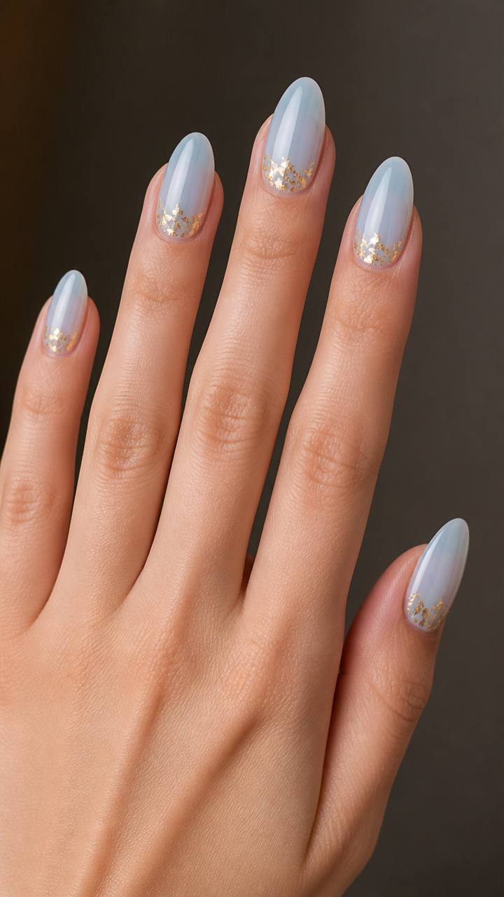 Pale Ice Blue with Gold Leaf Flecks