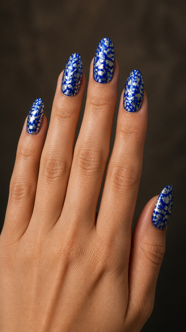 Cobalt Crackle Over Silver Foil
