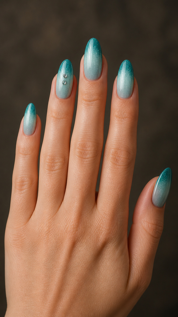 Icy Teal Ombre with Rhinestone Accents