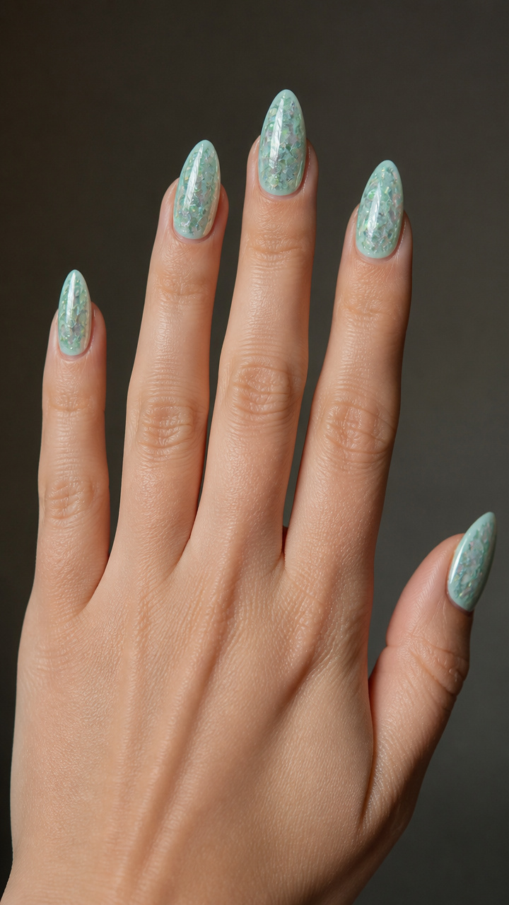Mint Crushed Ice Effect with Clear Gloss