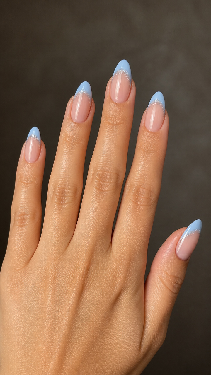Powder Blue French Tips with Frosted Edge