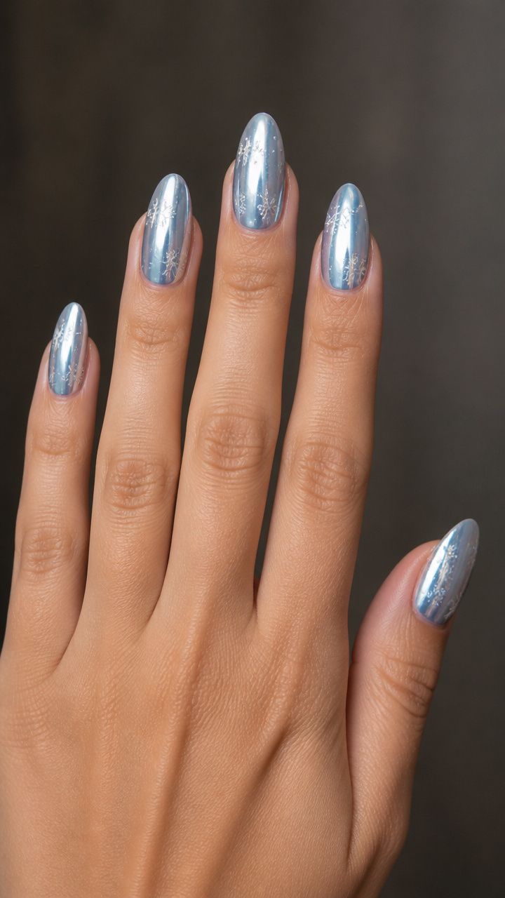 Icy Silver-Blue Chrome with Micro Snowflakes
