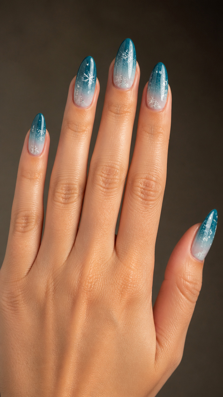 Teal Ombre with Floating Snowflake Decals