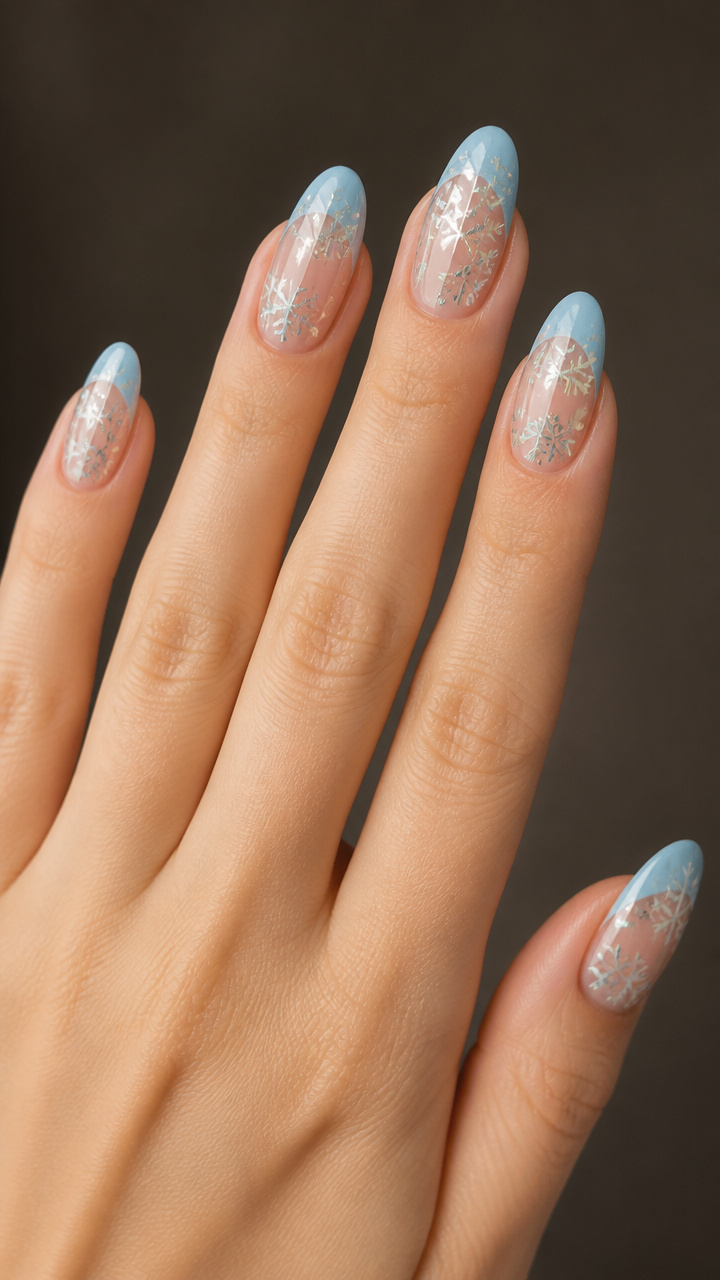Aqua Blue Tips with Snowflake Foil Fragments