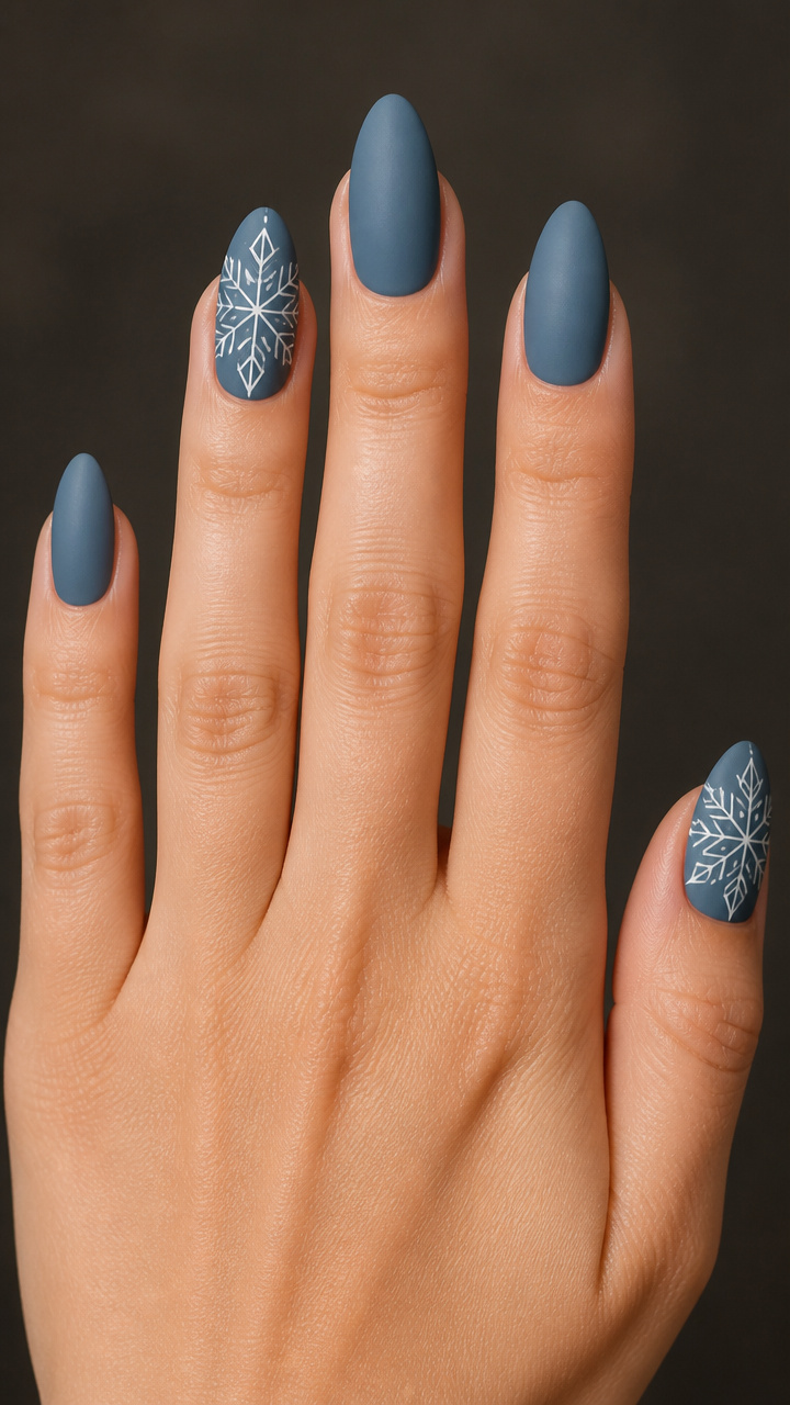 Steel Blue Matte with Geometric Snowflake Patterns