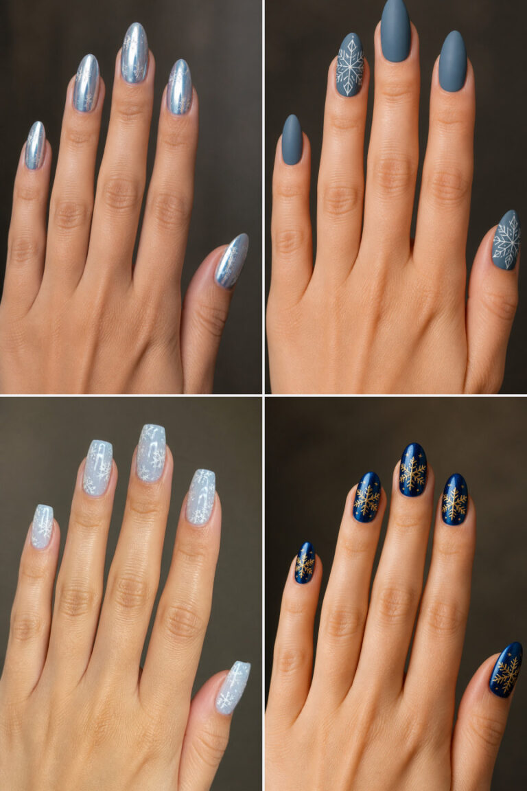 15 Blue Winter Nail Ideas With Snowflakes