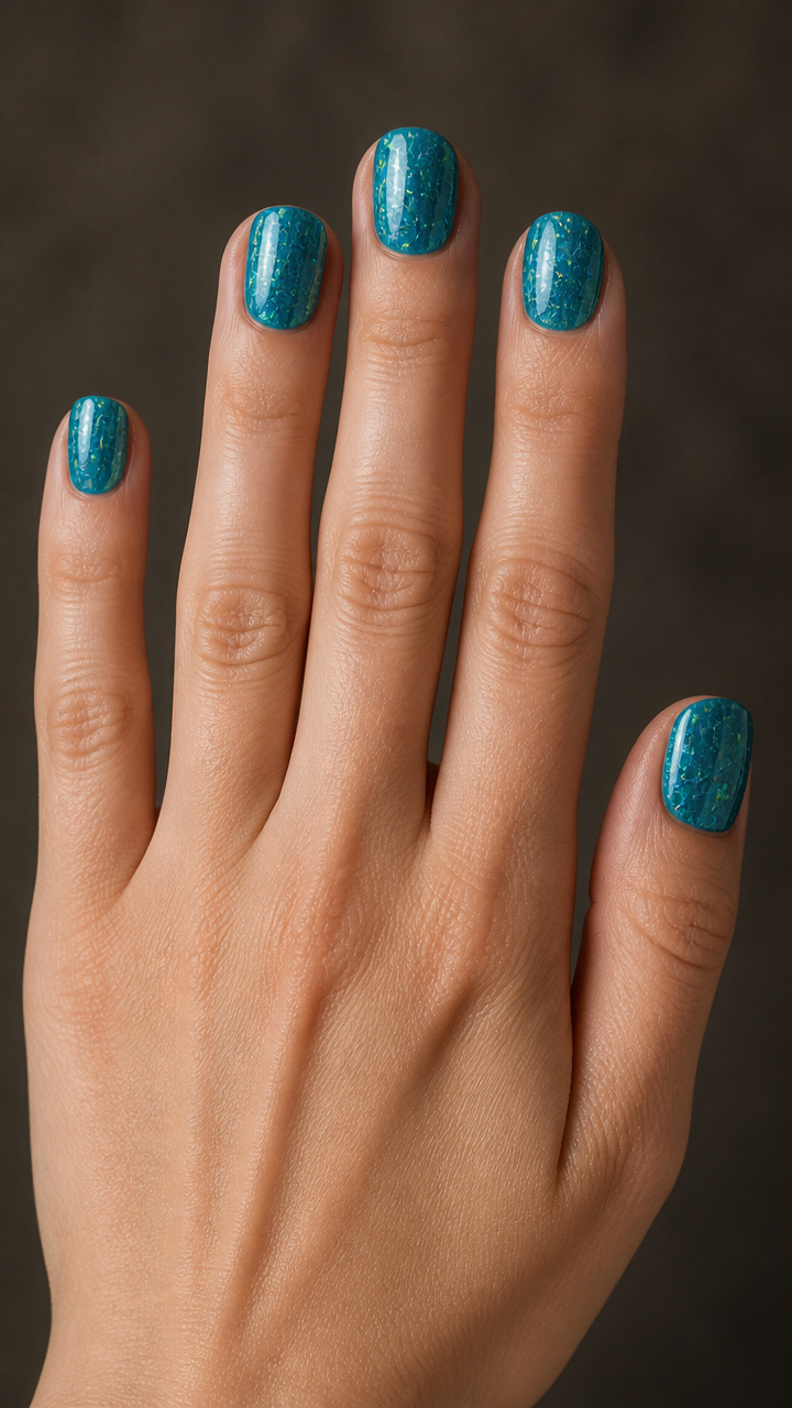 Teal Holographic Crackle Finish