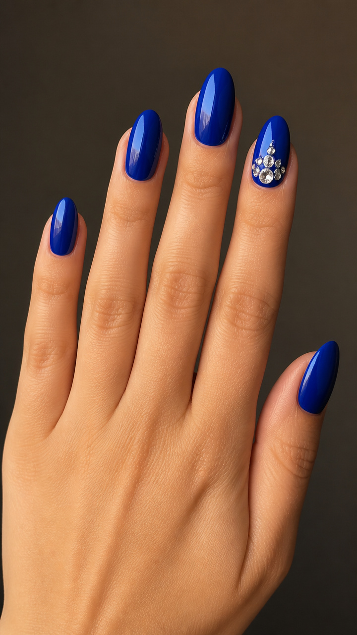 Royal Blue Glossy Full Cover with Rhinestone Accent
