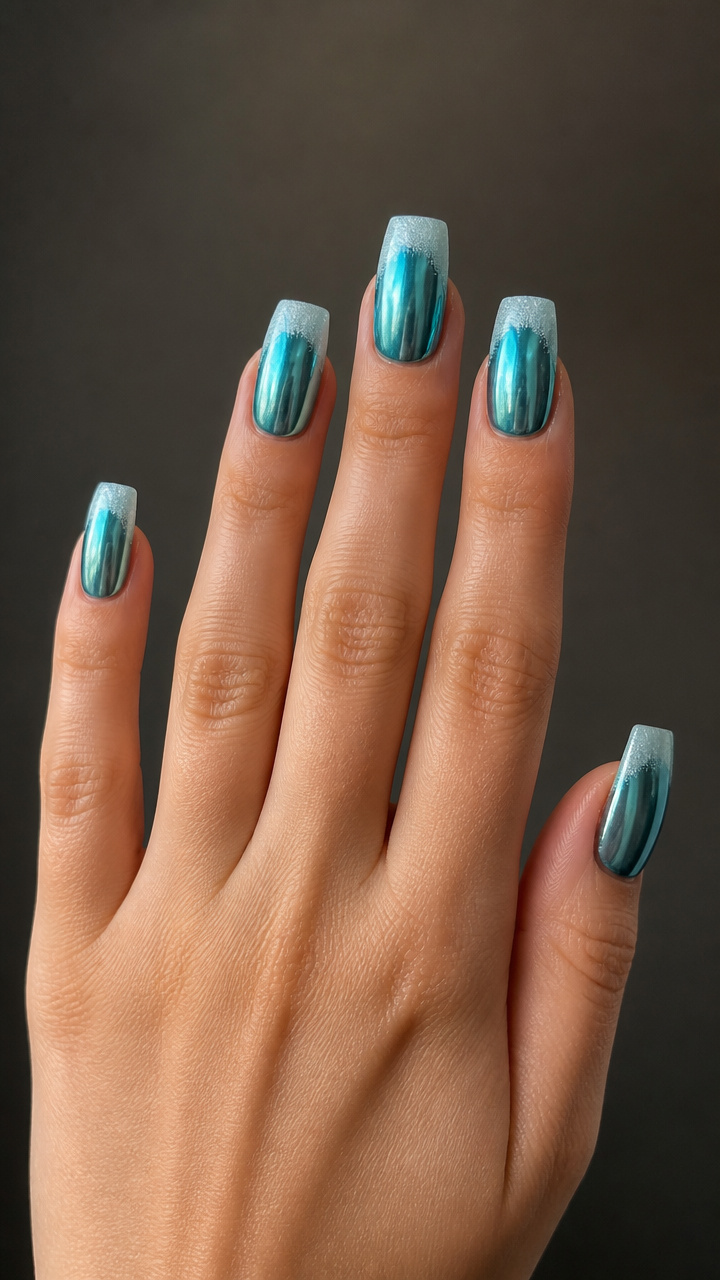 Icy Teal Chrome with Frosted Tips