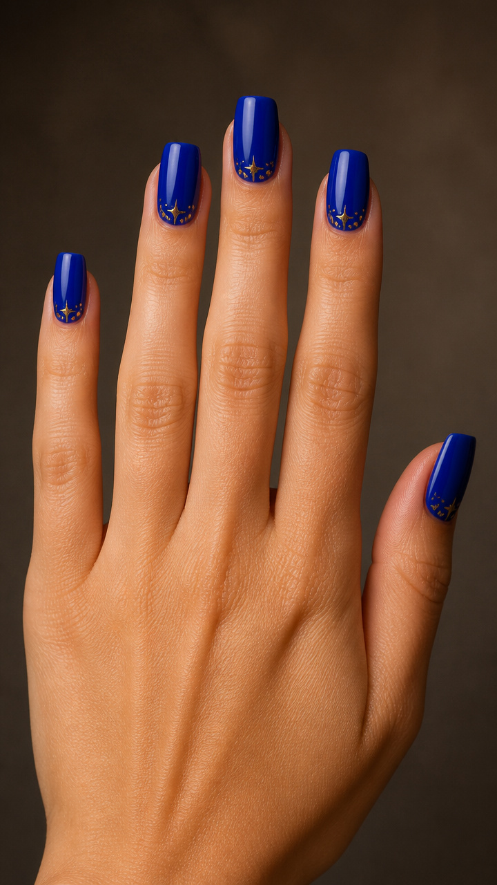 Royal Blue Gloss with Gold Micro-Stars