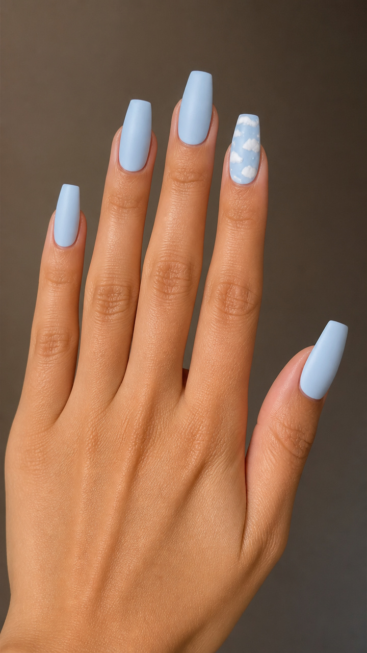Powder Blue Coffin Accent with Cloud Art
