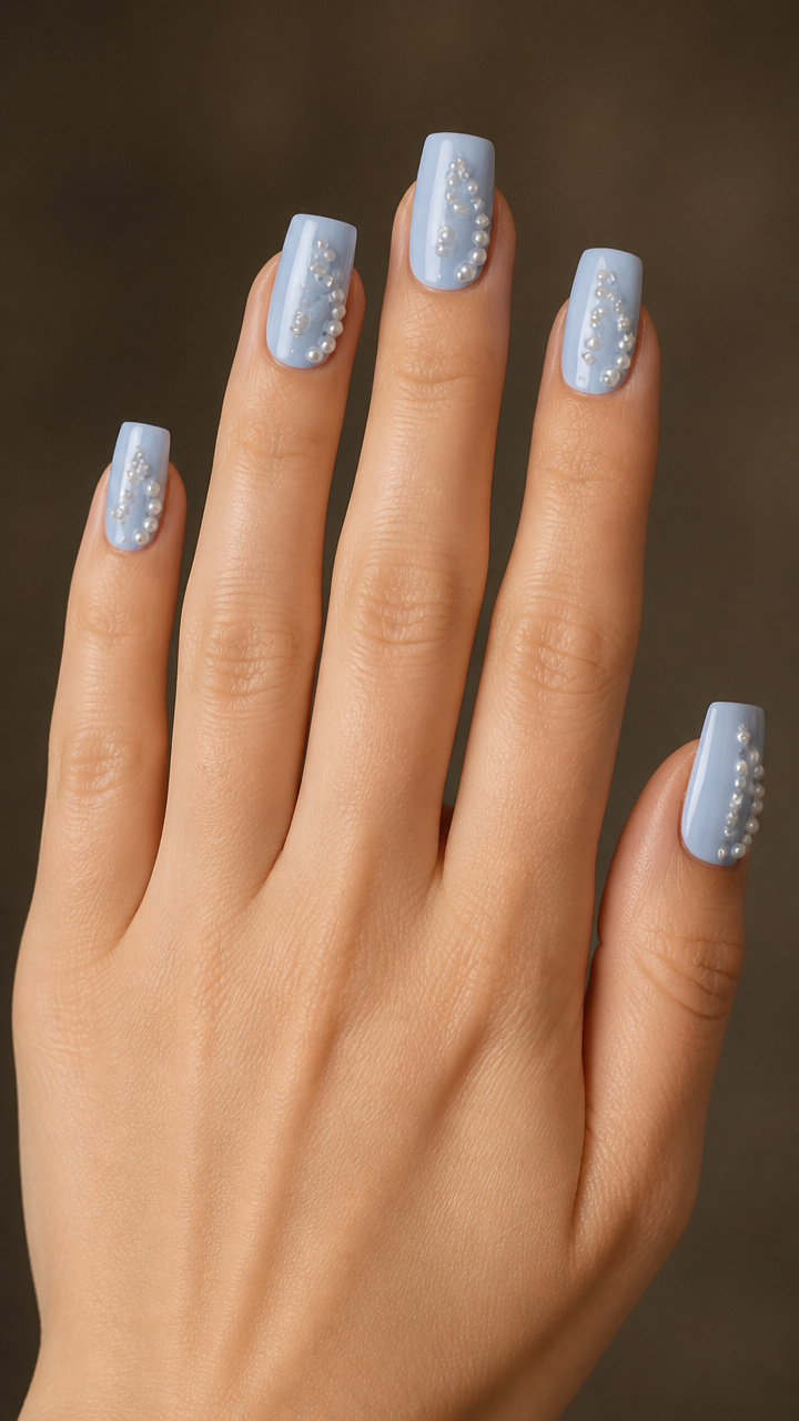 Pale Cornflower Blue with Pearl Inlays