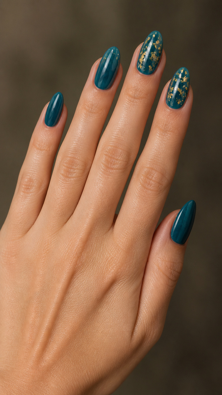 Deep Aquamarine with Gold Leaf Accents