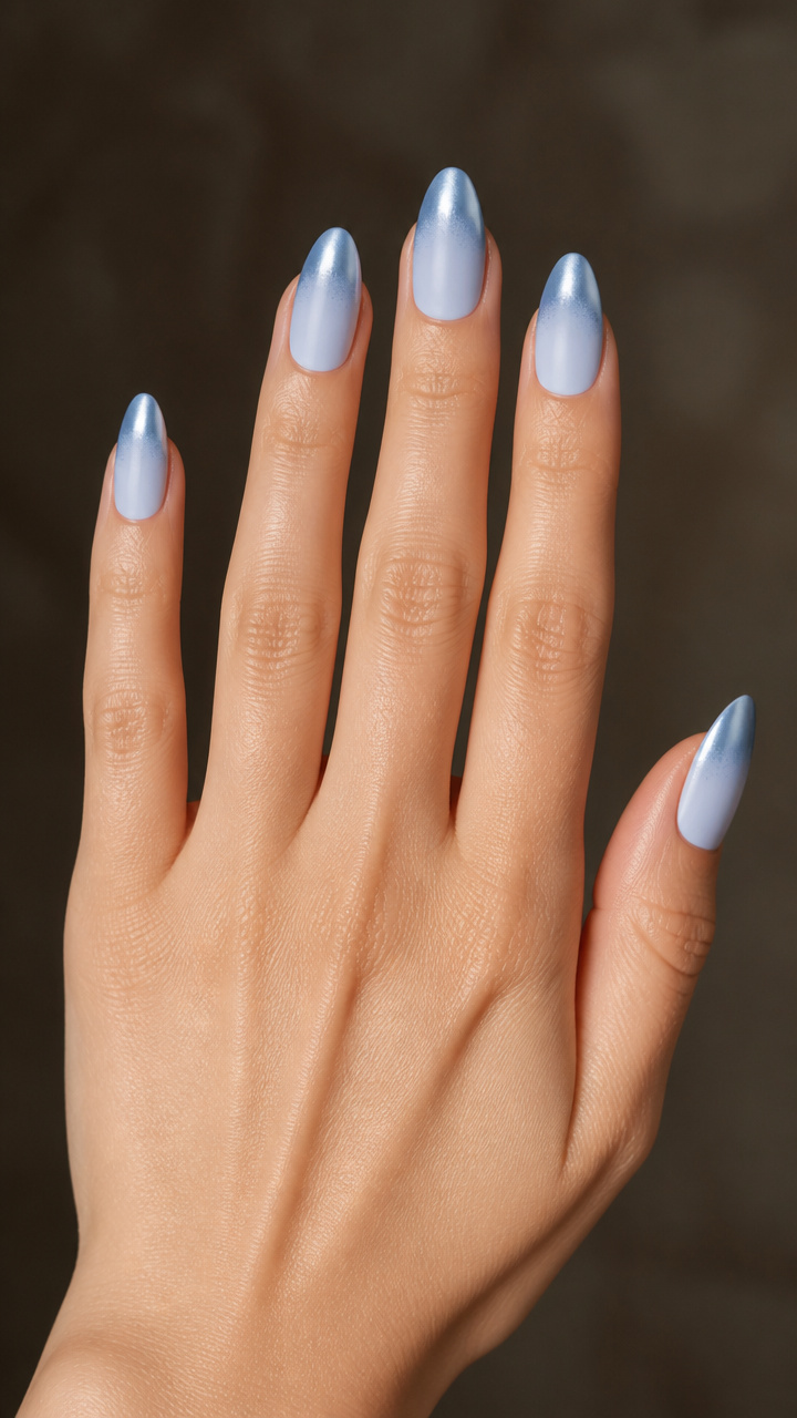 Powder Blue Matte Base with Chrome Gradient Tips