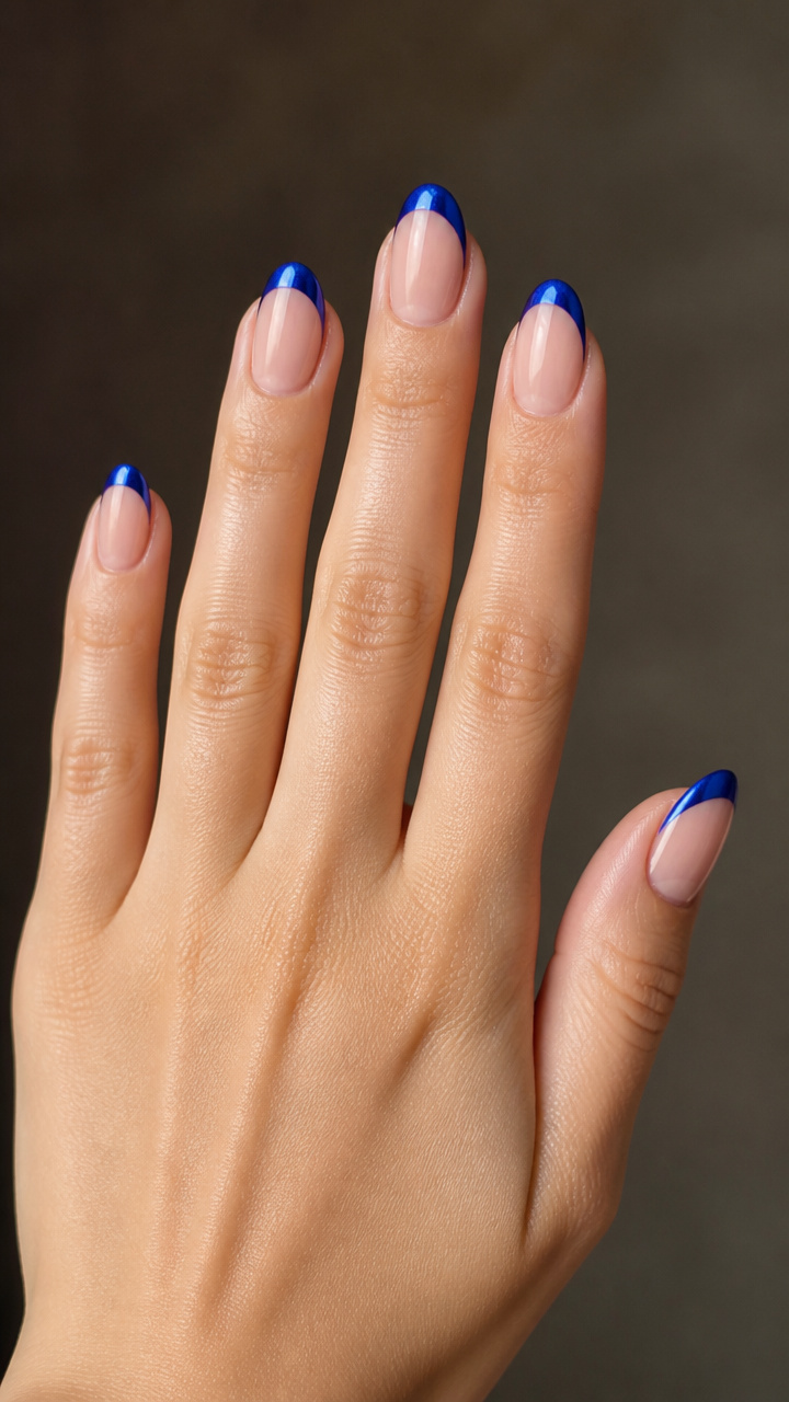 Cobalt Chrome French Tips on Short Almond Nails